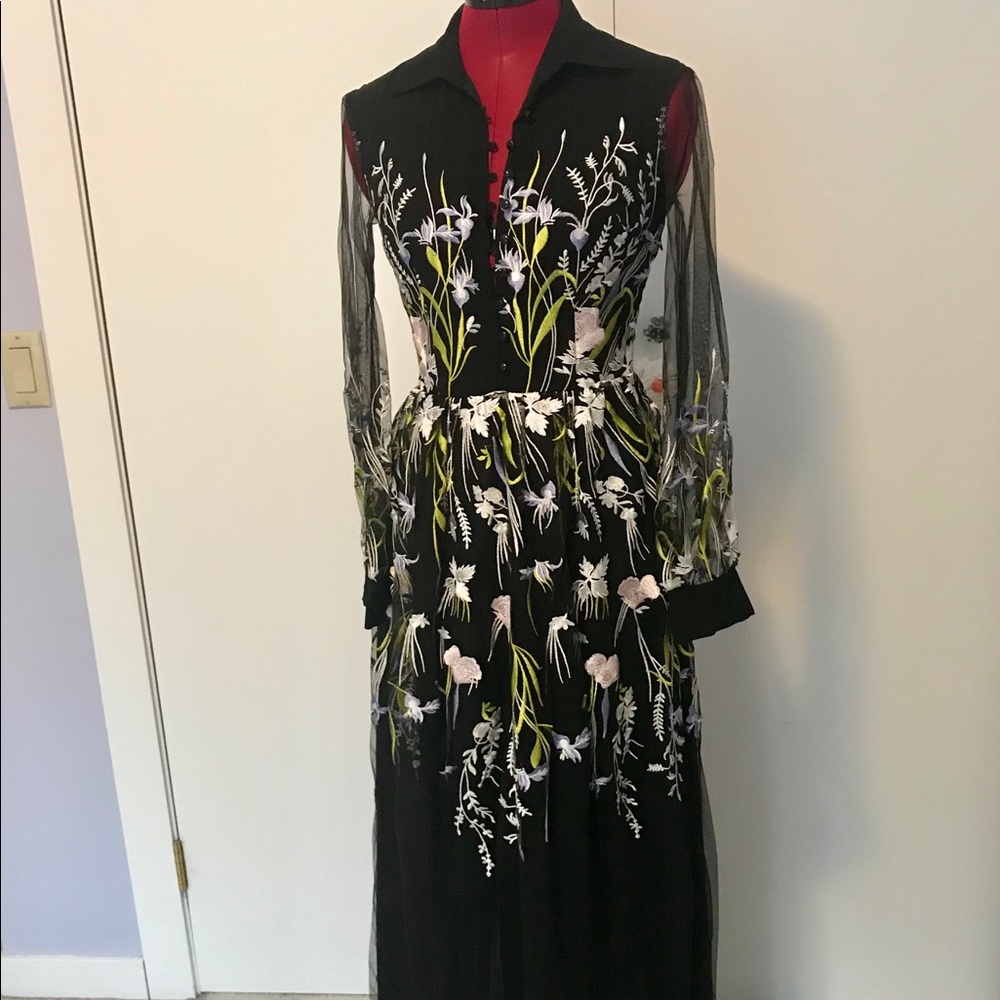 Formal floor length black floral dress